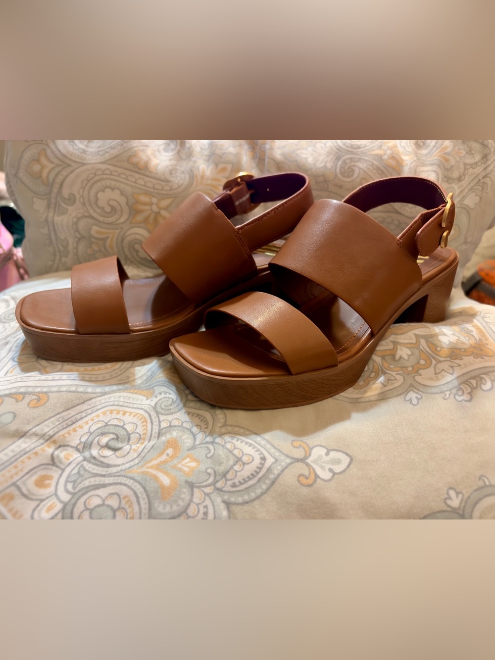 Aerosoles “Tara” Brown Faux Leather Platform Sandal - size 9